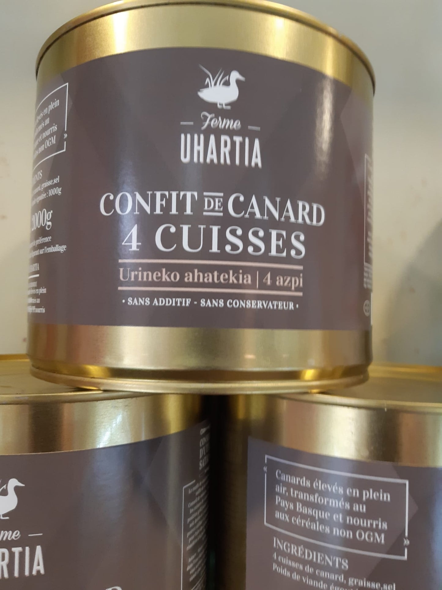 Confit de pato de granja. 4 muslos. LABEL UHARTIA. 1 kg