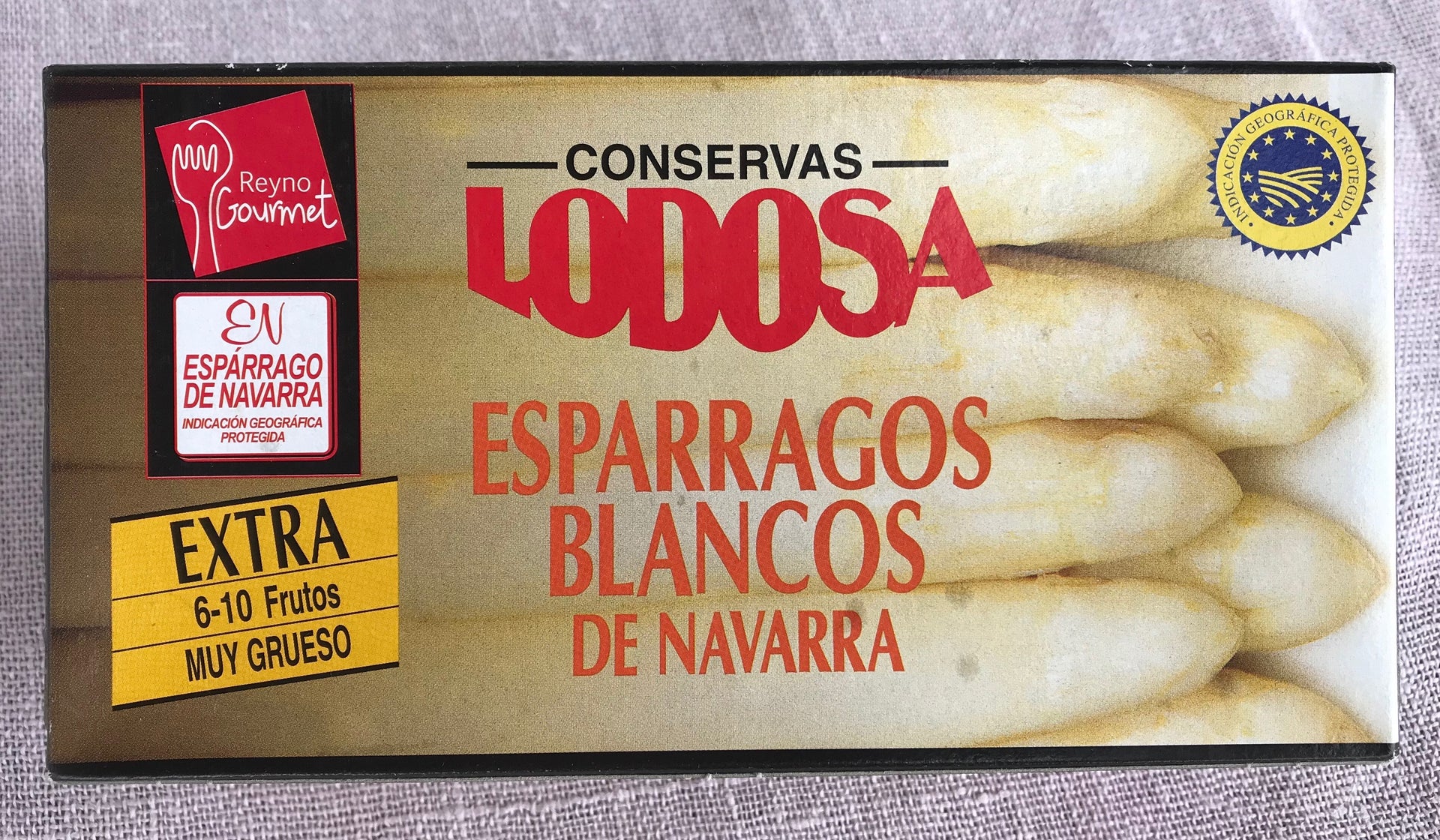 Espárragos de Lodosa, calidad extra. Muy grueso. Lata de 6-10 frutos