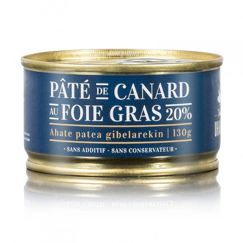 Paté de foie gras de pato de granja al 20%. LABEL UHARTIA. 130 g